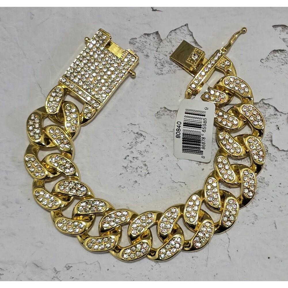Invicta Iced Out Cuban Chain Bracelet Gold Tone Model 80840 Brand New
